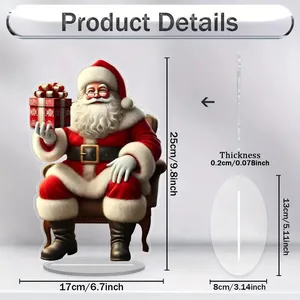 Dimensions of 2D acrylic Santa Claus standee ornament with base measurement detail