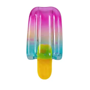 Close-up of a gradient pink and cyan popsicle squishy toy for stress relief on white background.