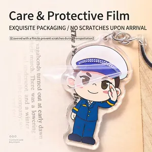 Customized acrylic keychain with cartoon police design and protective film