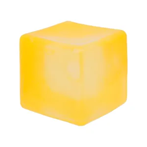 Close-up of yellow semi-transparent square fidget toy with soft squishy texture