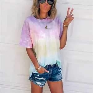 Women's oversized summer T-shirt featuring a colorful pastel tie-dye gradient print