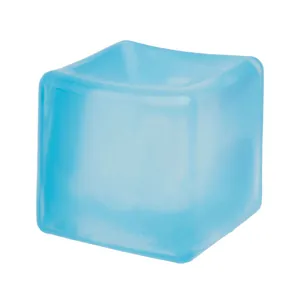 Detail view of a soft translucent blue gradient cube squishy toy for stress relief