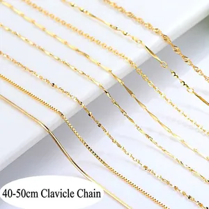 Elegant Gold Plated Copper Chain Necklaces For Women Minimalist Box Snake Water Wave Necklace Clavicle Chain Jewelry