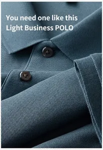 Macro detail of breathable pique fabric on a classic blue men's short-sleeve Polo shirt