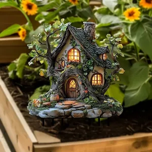 Whimsical fairy garden house stake for outdoor potted plants and yard decoration