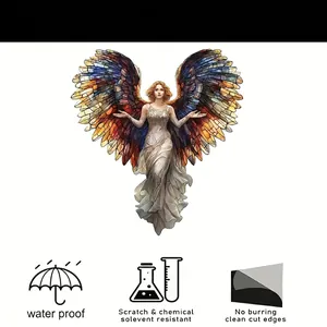 Detail showing the dimensions and features of the angel stained glass suncatcher