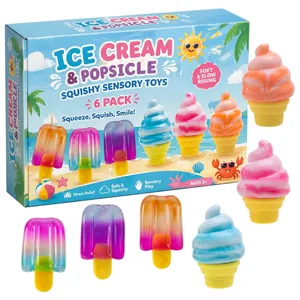 Set of 6 colorful ice cream and popsicle squishy sensory toys for kids stress relief