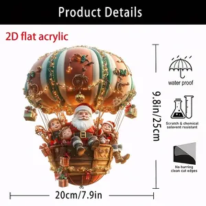 Detailed look at whimsical 2D acrylic Santa hot air balloon suncatcher ornament