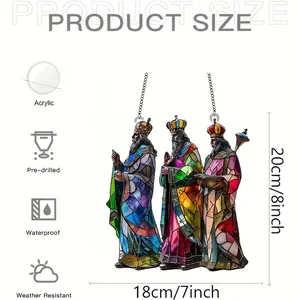 Stained glass style suncatcher with Three Wise Men design, 20x18cm acrylic window art