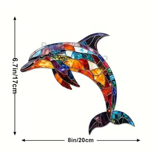 Handcrafted stained glass dolphin suncatcher dimensions 8x6.7 inches window hanging decor