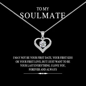 Elegant S925 sterling silver heart pendant necklace with shimmering zircon center stone