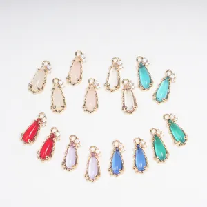 Assorted colorful waterdrop glass pendants with zircon inlay for DIY jewelry making