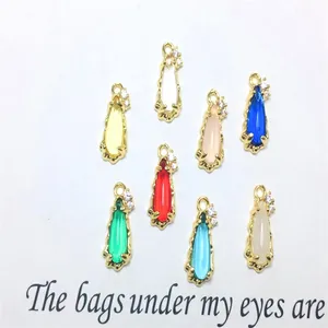 Colorful teardrop glass pendants with copper-plated zircon edges for DIY jewelry making