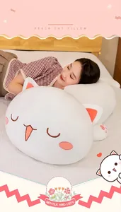Adorable and soft white Peach Cat plush long body pillow for cozy sleeping comfort