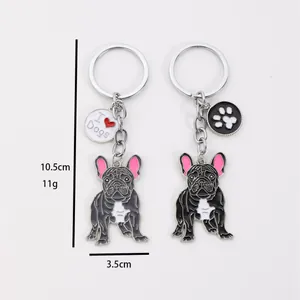 French Bulldog zinc alloy keychain detail view showing 10.5cm height and 3.5cm width