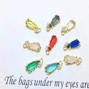 Colorful teardrop glass pendants with zircon copper rims for DIY jewelry making sets