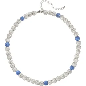Adjustable sports baseball necklace featuring 10mm blue and white rhinestone sparkling beads