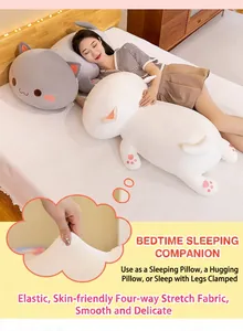 Detailed macro view of a cute white cat plush pillow with soft stretchable fabric
