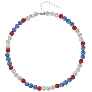 Adjustable baseball sports necklace with 10mm red white and blue rhinestone beads