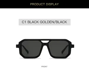 Front view of stylish black double bridge sunglasses for fashion street photography.