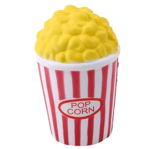 Close-up of a popcorn-shaped squishy toy with red stripes and yellow foam