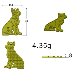 Technical drawing of German Shepherd pendant showing dimensions 38mm by 27.8mm and weight