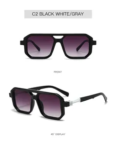 Front and 45-degree angle view of black and gray double-beam trendy fashion sunglasses