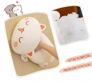 Detail view of the soft down cotton filling for the cute white cat plush pillow.