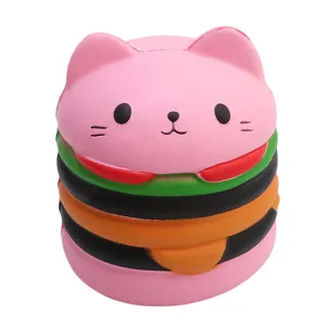 Detailed view of a slow-rising squishy toy designed as a cute pink cat hamburger