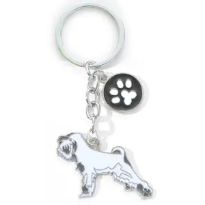 Detailed Schnauzer dog zinc alloy keychain with a white paw print charm for bags