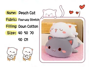 Prone position Peach Cat plush pillow toy with soft cotton filling for sleeping