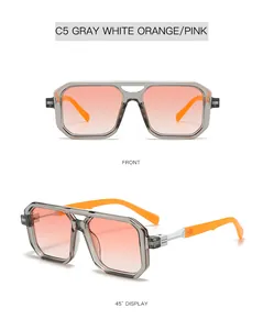 Front and 45-degree views of fashion double bridge sunglasses with gradient lenses