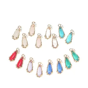 Vibrant copper-inlaid zircon-edged teardrop glass pendants in multiple colors for DIY
