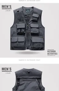 Front and back detailed views of a grey multi-pocket functional outdoor utility vest