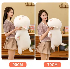 Extra soft large white cat plush pillow available in 90cm and 70cm sizes for sleep