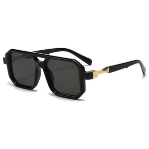 Fashionable European American Oversized Double Bridge Sunglasses For Women Men PC Frame AC Lens UV400 Protection Square Vintage Street Style Eyewear