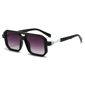 Modern black double-bridge sunglasses with purple gradient lenses and UV protection
