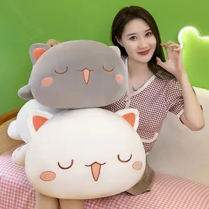 Soft cat plush pillow cushions in grey and white, ideal for sleeping and room decoration.