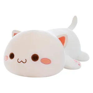 Adorable white peach cat plush long pillow soft stuffed animal toy for sleeping gift
