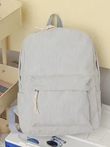 Stylish light grey corduroy backpack for women, durable student school bag with texture