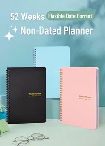 Minimalistischer undatierter 52-Wochen-Wochenplaner in Schwarz, Pink und Blau