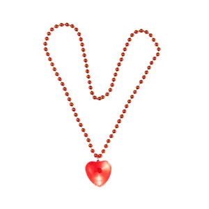 Detail of LED glowing heart necklace with red beads for Valentine's Day
