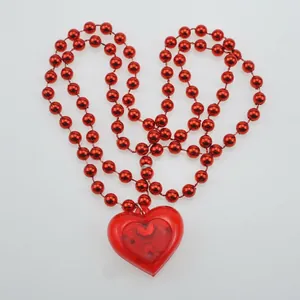 Romantic red LED glowing heart pendant necklace with beaded chain for Valentine's Day gifts.