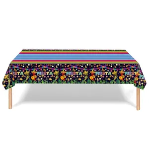 Mexikanische Fiesta-Party-Tischdecke mit bunten Streifen und festlichem Kaktus-Motiv-Design