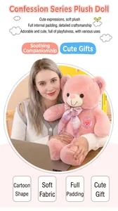 Ours en peluche rose doux avec un nœud papillon à carreaux tenu par une femme