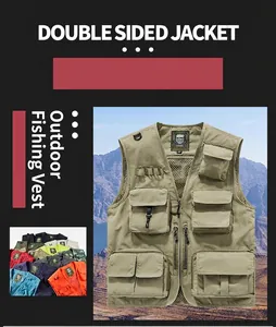 Khaki multi-pocket fishing vest featuring functional storage for outdoor activities