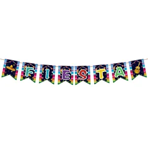 Buntes mexikanisches Fiesta Partybanner mit FIESTA-Schriftzug und Sombrero Dekoration