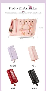 Crocodile pattern jewelry roll organizer showing four colors and dimensions