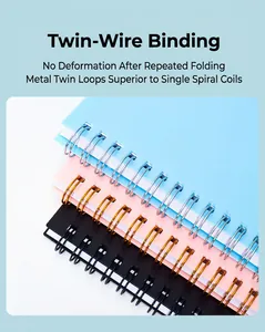Close-up detail showing the durable metal double-wire binding on colorful spiral-bound planners