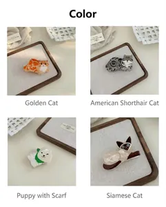Detailed view showing various styles of cute animal hair claw clips for cats and dogs